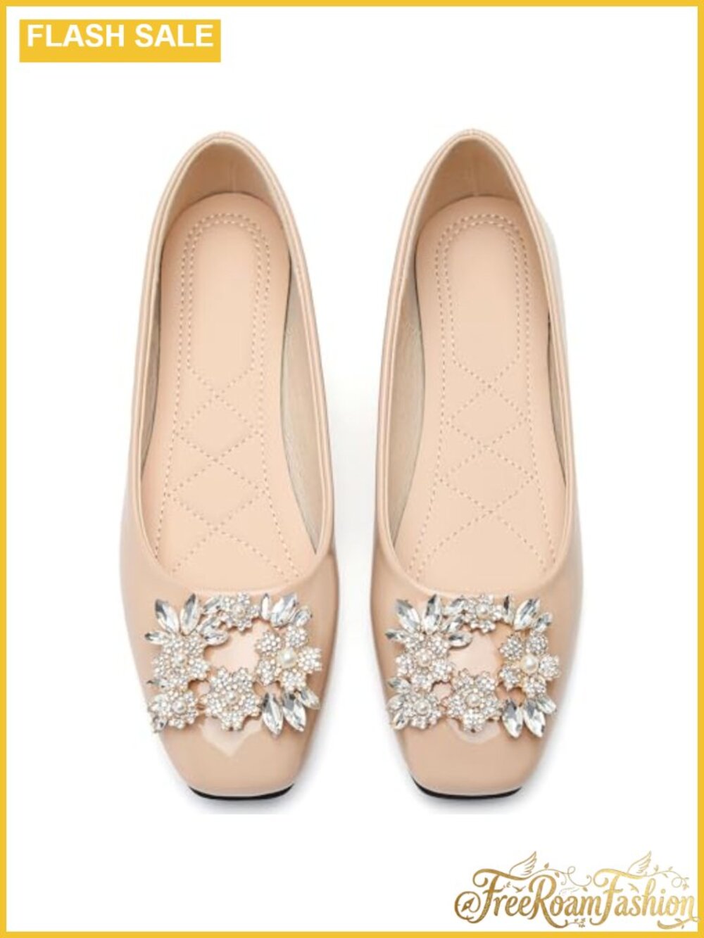 PU Leather Flats Square Toe Rhinestone Slip On Comfort Dress Shoes
